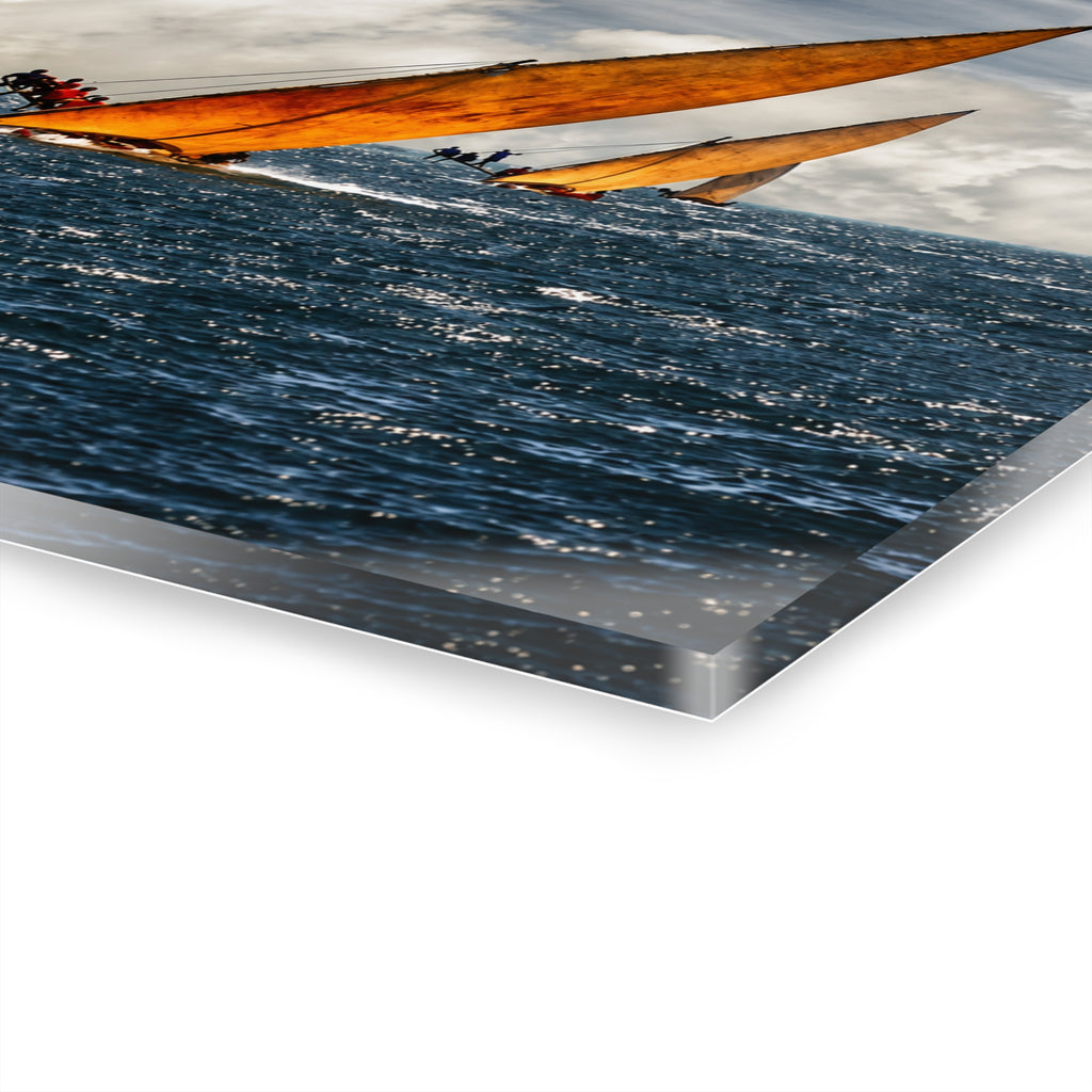 Sailboat Acrylic Wall Art, Dramatic Ocean Racing Photography