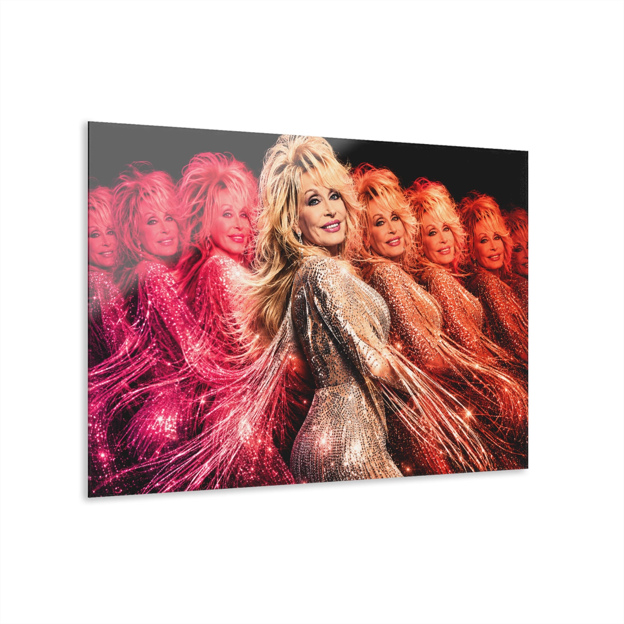 Dolly Parton Motion Portrait Acrylic Wall Art | Pink & Orange Glam Pop Art