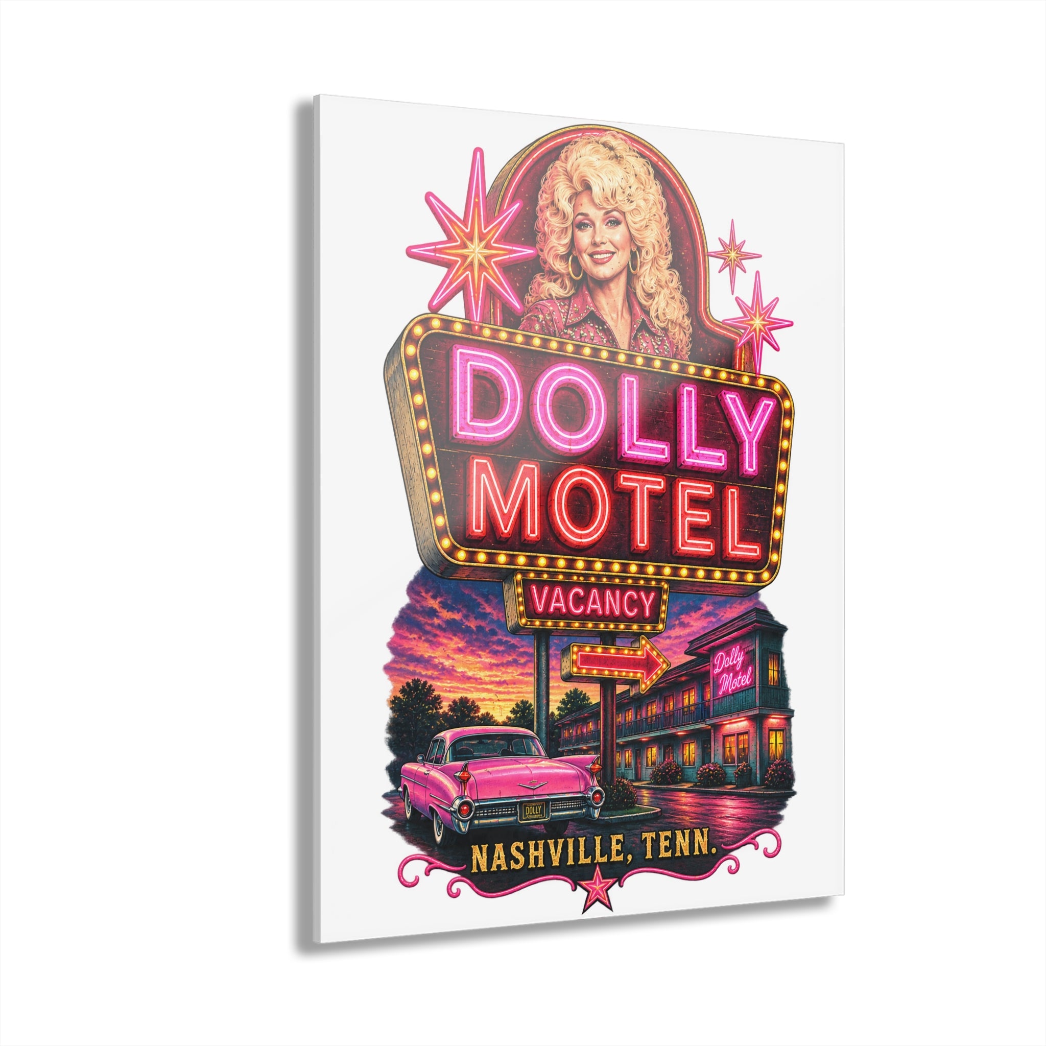 Dolly Parton Motel Acrylic Wall Art | Neon Nashville Americana Sign