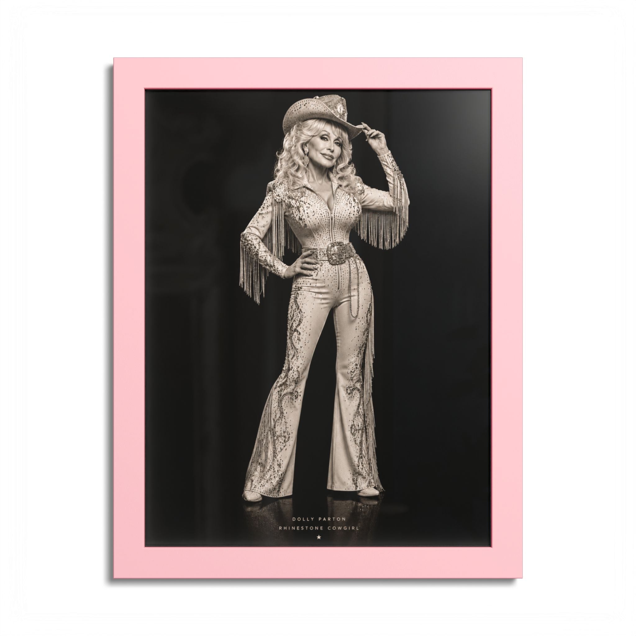 Dolly Parton Rhinestone Cowgirl Framed Wall Art | Black & White Western Portrait