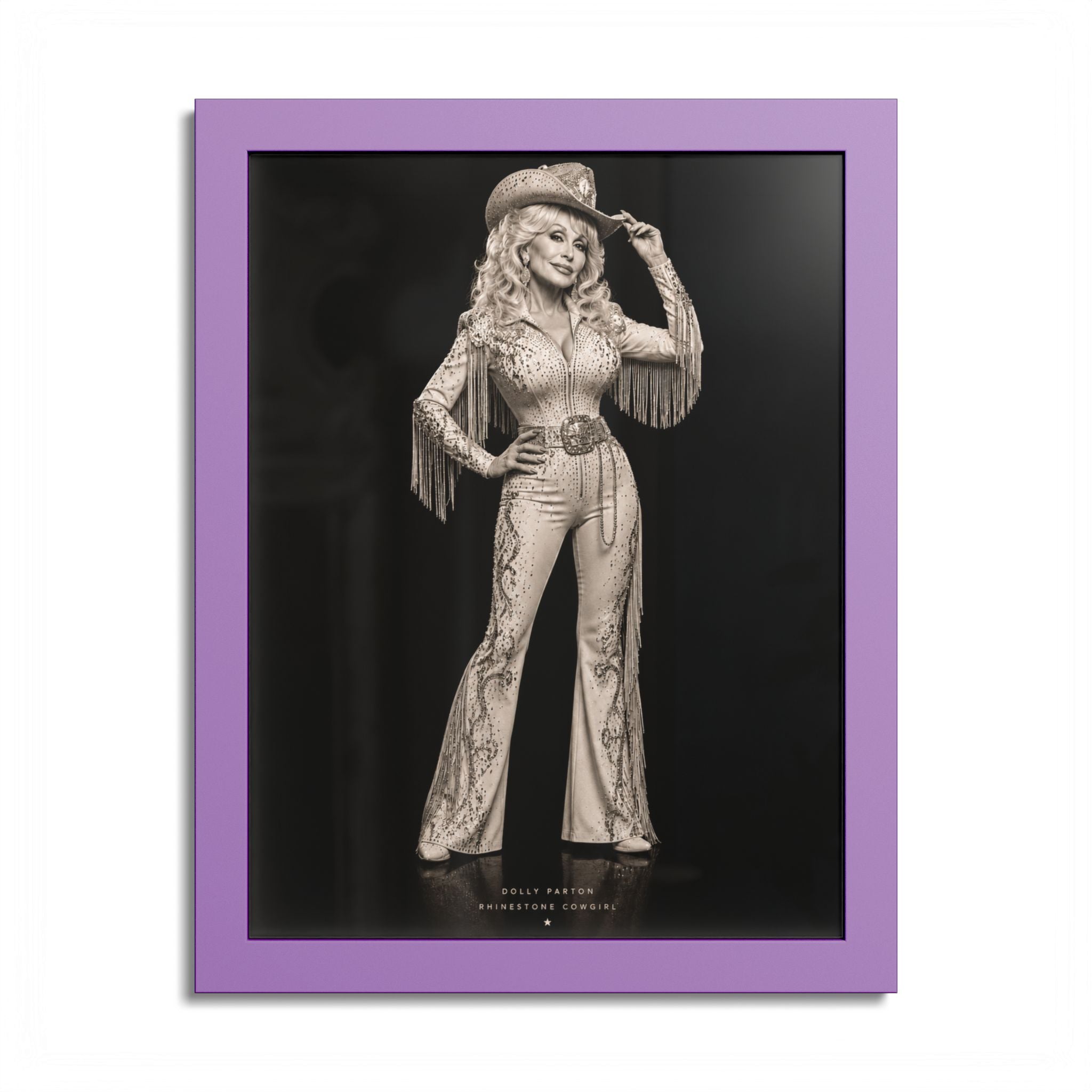Dolly Parton Rhinestone Cowgirl Framed Wall Art | Black & White Western Portrait