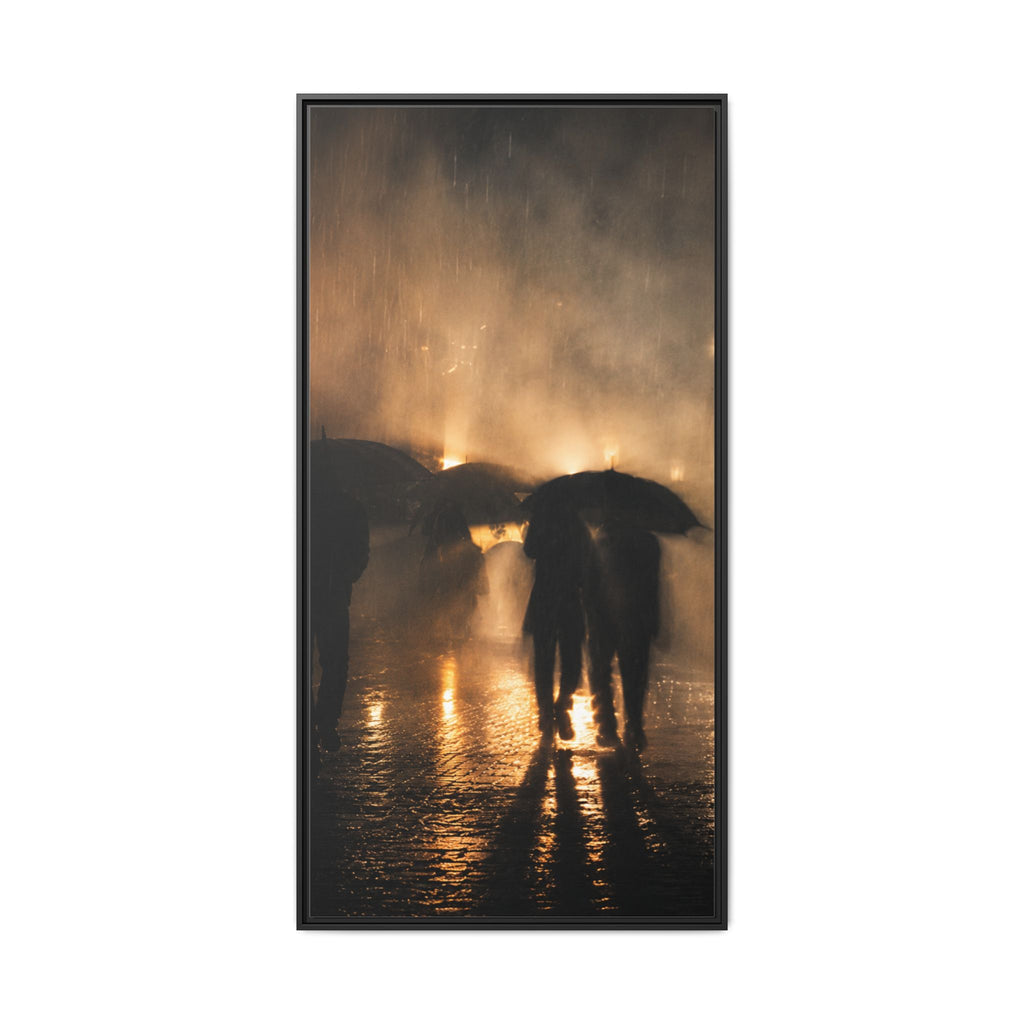 Silhouetted Couples Under Umbrellas Canvas
