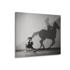 Horse Shadow Acrylic Wall Art, Black and White Childhood Photography, Imagination Print