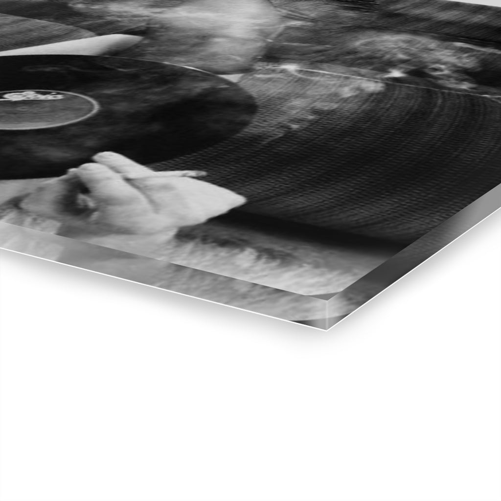 Vinyl Record Acrylic Print, Black and White Retro Wall Art, Surreal Music Photography