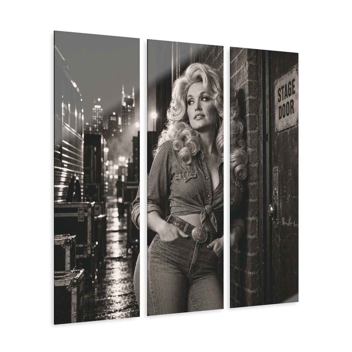 Dolly Parton Acrylic Wall Art Triptych, Black and White Nashville Portrait, 3 Panels