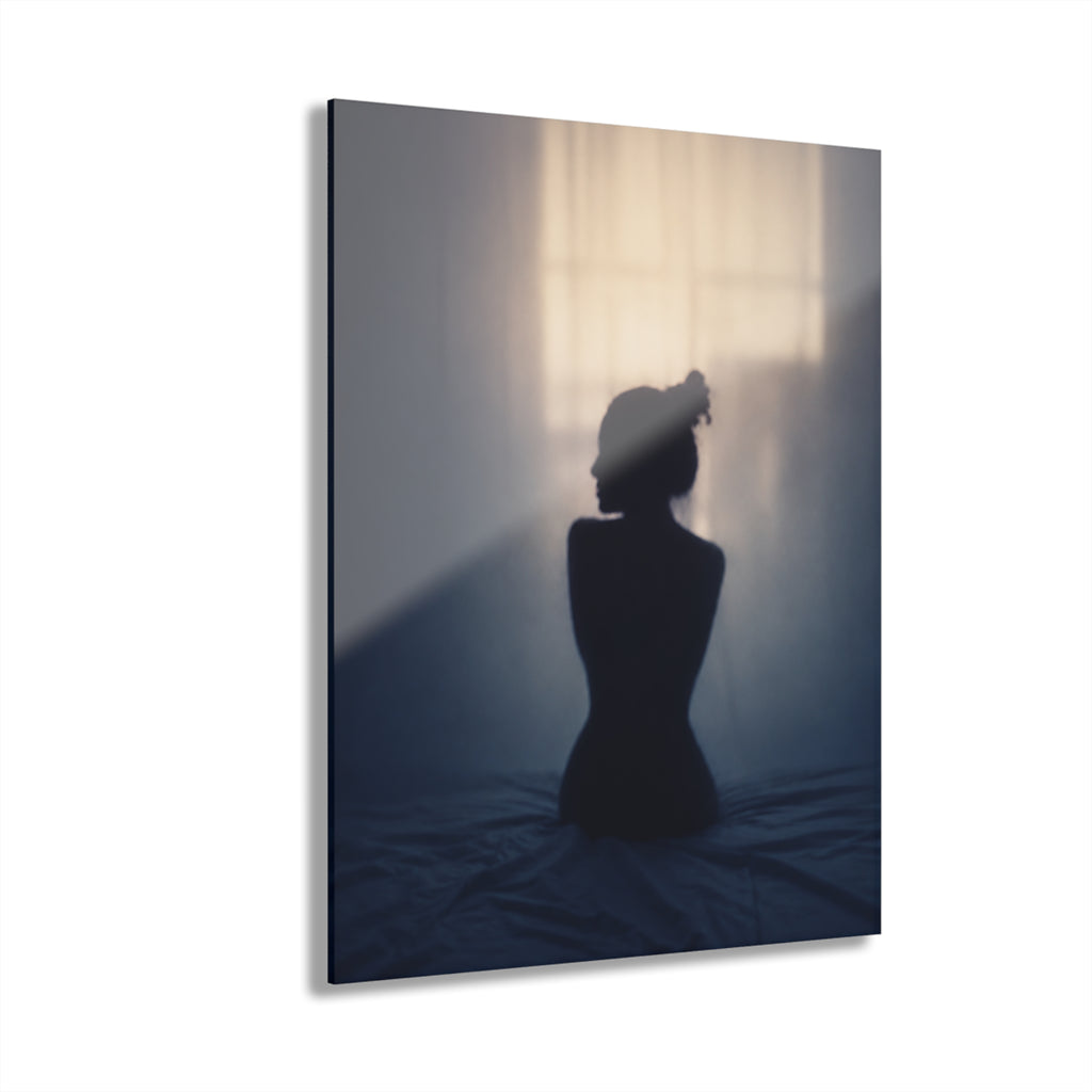 Woman Silhouette Acrylic Wall Art, Moody Blue Bedroom Print