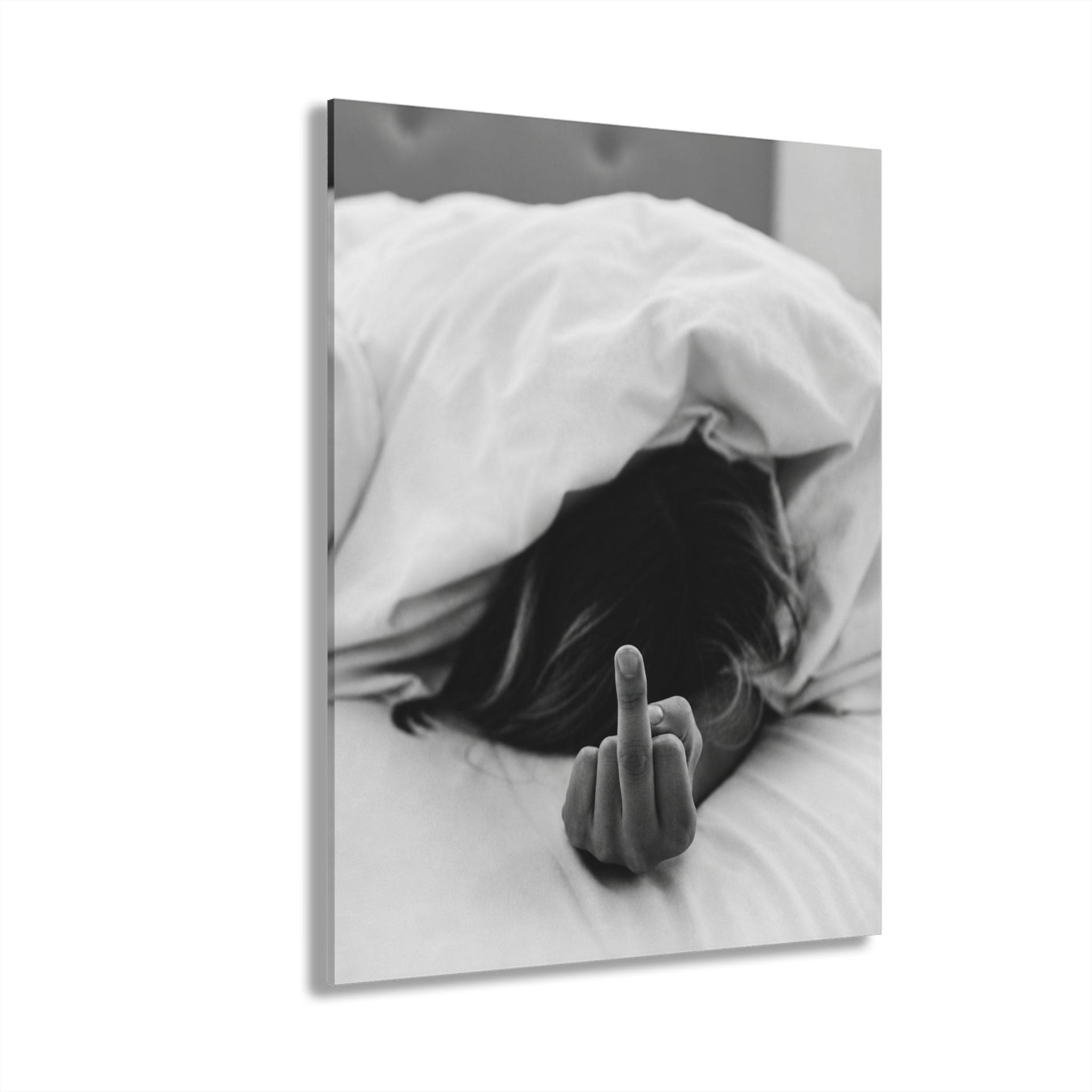Black and White Acrylic Print, Middle Finger Bedroom Wall Art