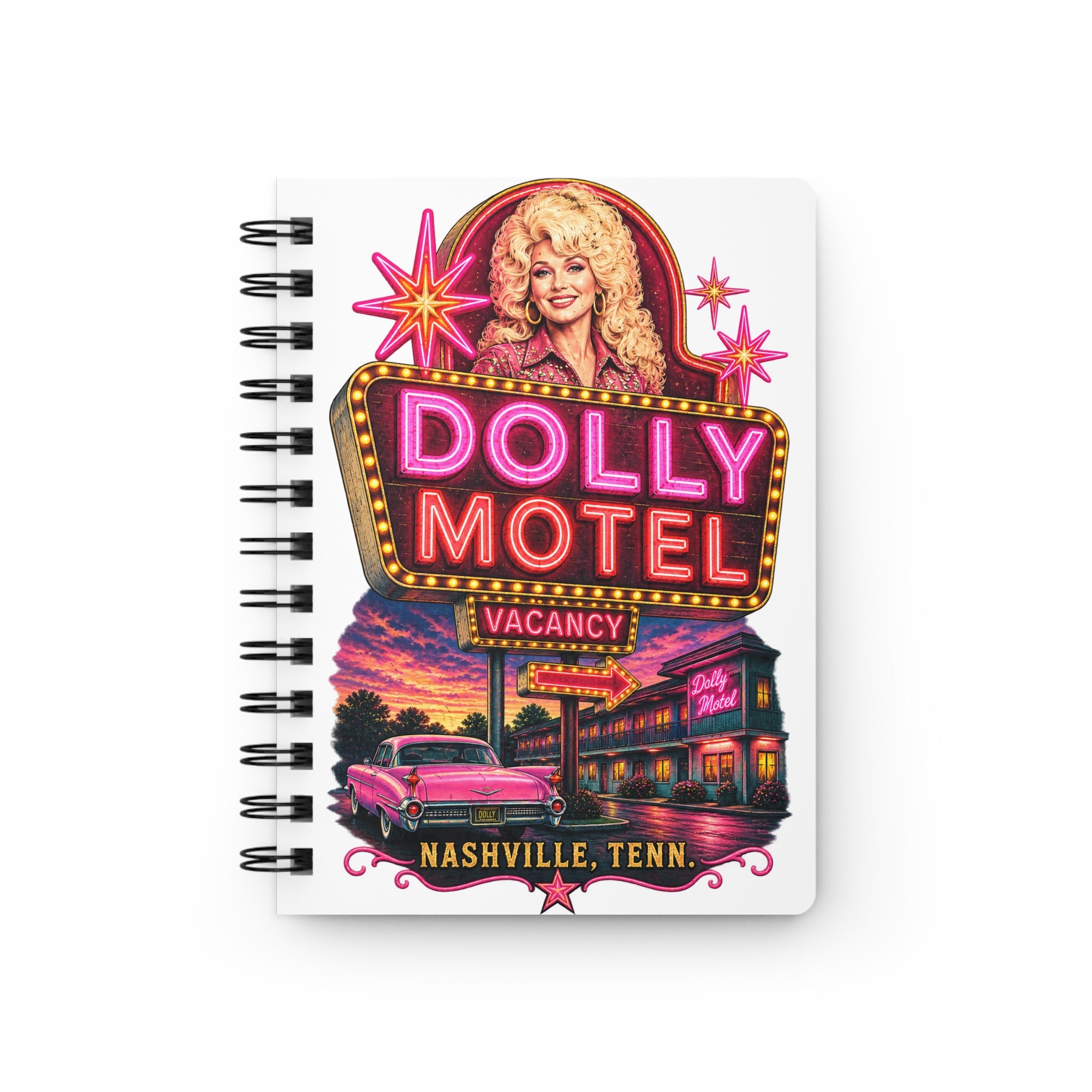 Dolly Parton DOLLY MOTEL Journal | Retro Neon Spiral Notebook