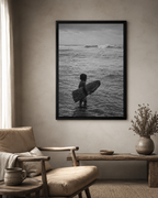Black & White Surfing Child Matte Canvas Print (Framed)