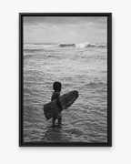 Black & White Surfing Child Matte Canvas Print (Framed)