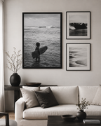 Black & White Surfing Child Matte Canvas Print (Framed)