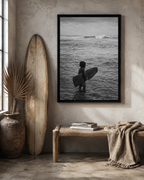 Black & White Surfing Child Matte Canvas Print (Framed)