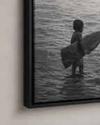 Black & White Surfing Child Matte Canvas Print (Framed)