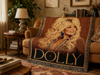 Dolly Parton Pink Woven Throw Blanket, Nashville Cowgirl Portrait (100% Cotton)