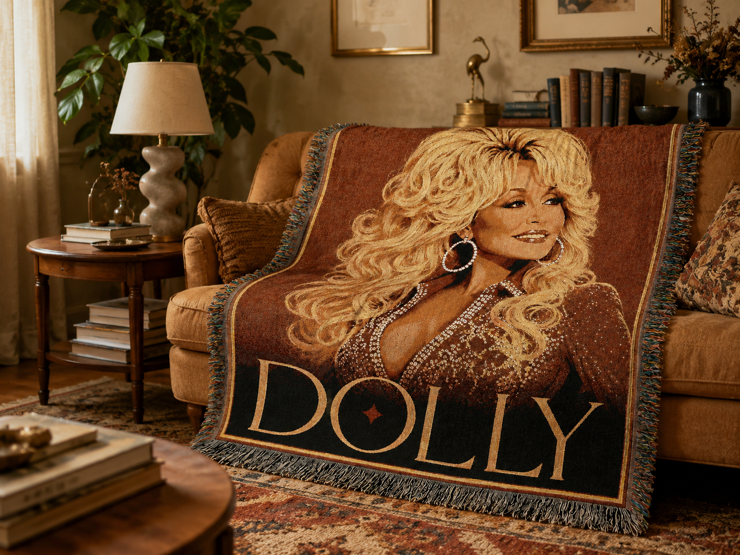 Dolly Parton Pink Woven Throw Blanket, Nashville Cowgirl Portrait (100% Cotton)