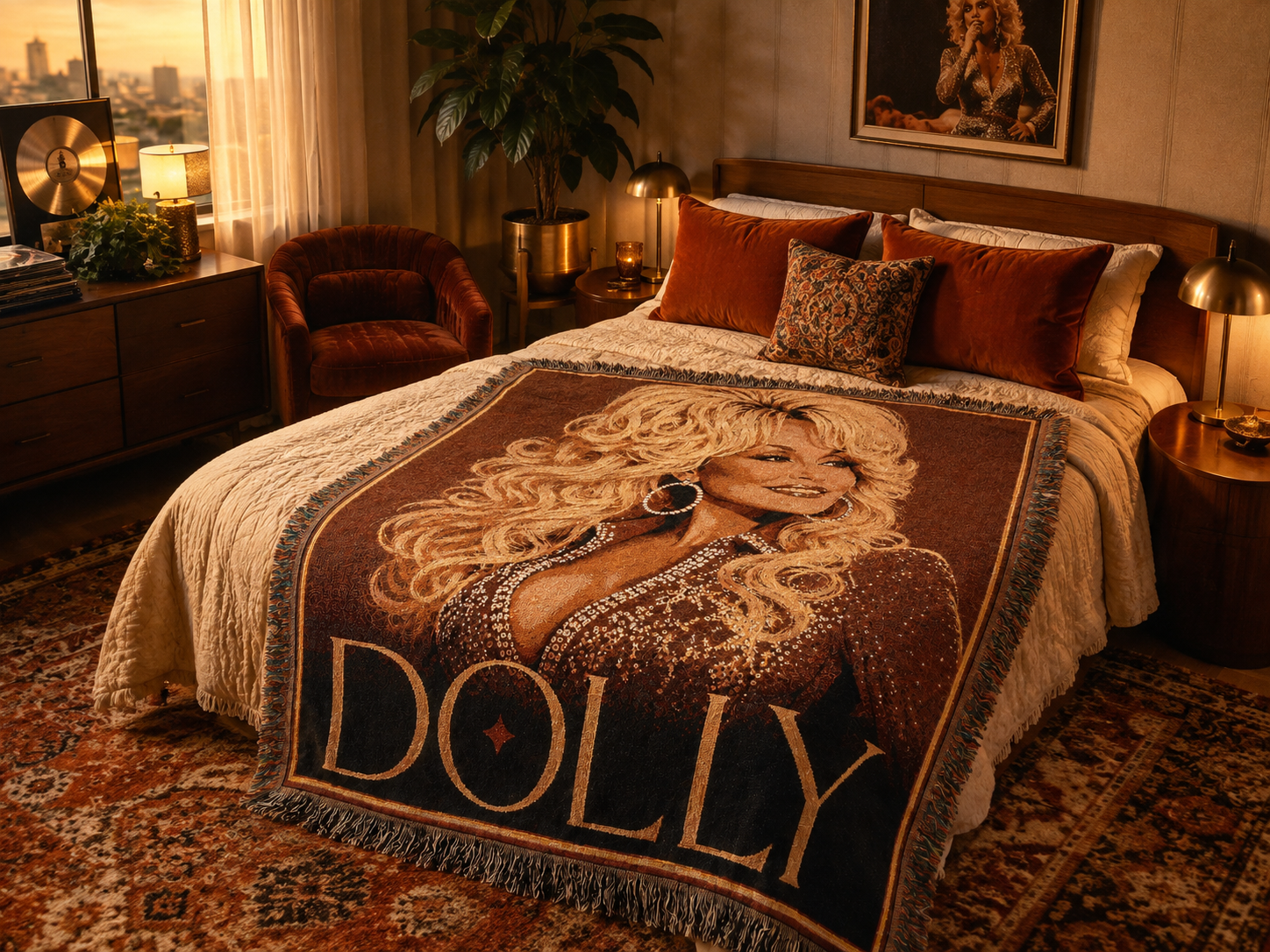 Dolly Parton Pink Woven Throw Blanket, Nashville Cowgirl Portrait (100% Cotton)