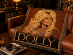 Dolly Parton Pink Woven Throw Blanket, Nashville Cowgirl Portrait (100% Cotton)