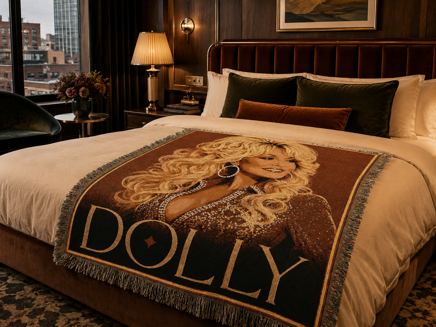 Dolly Parton Pink Woven Throw Blanket, Nashville Cowgirl Portrait (100% Cotton)