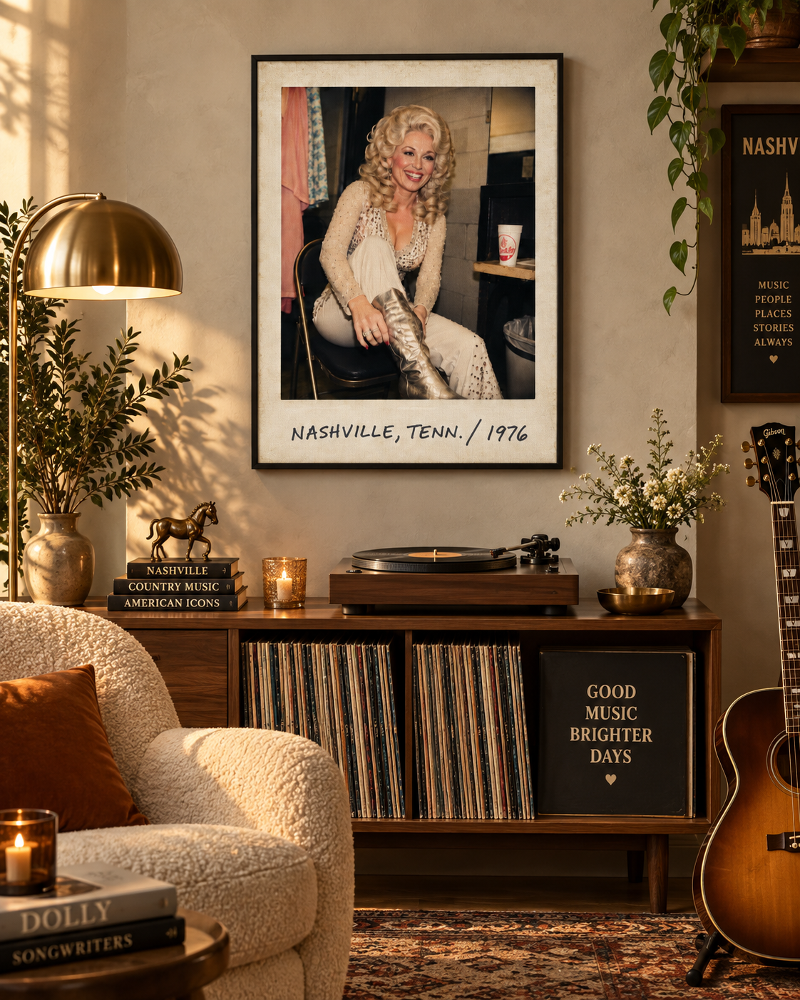 Dolly Parton Wall Art, Nashville 1976 Framed Canvas, Vintage Country Music Decor, Retro Polaroid Print, Dolly Parton Gift