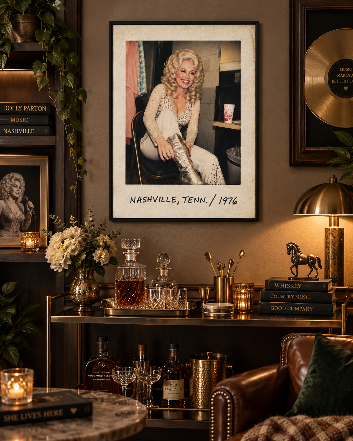 Dolly Parton Wall Art, Nashville 1976 Framed Canvas, Vintage Country Music Decor, Retro Polaroid Print, Dolly Parton Gift