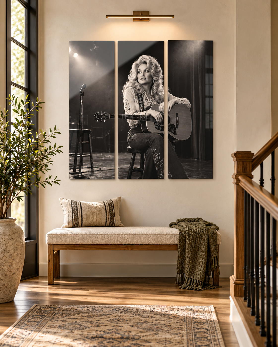 Dolly Parton Acrylic Wall Art Triptych, 3 Panel Nashville Decor, Rhinestone Cowgirl Portrait, 36 x 36 Inches