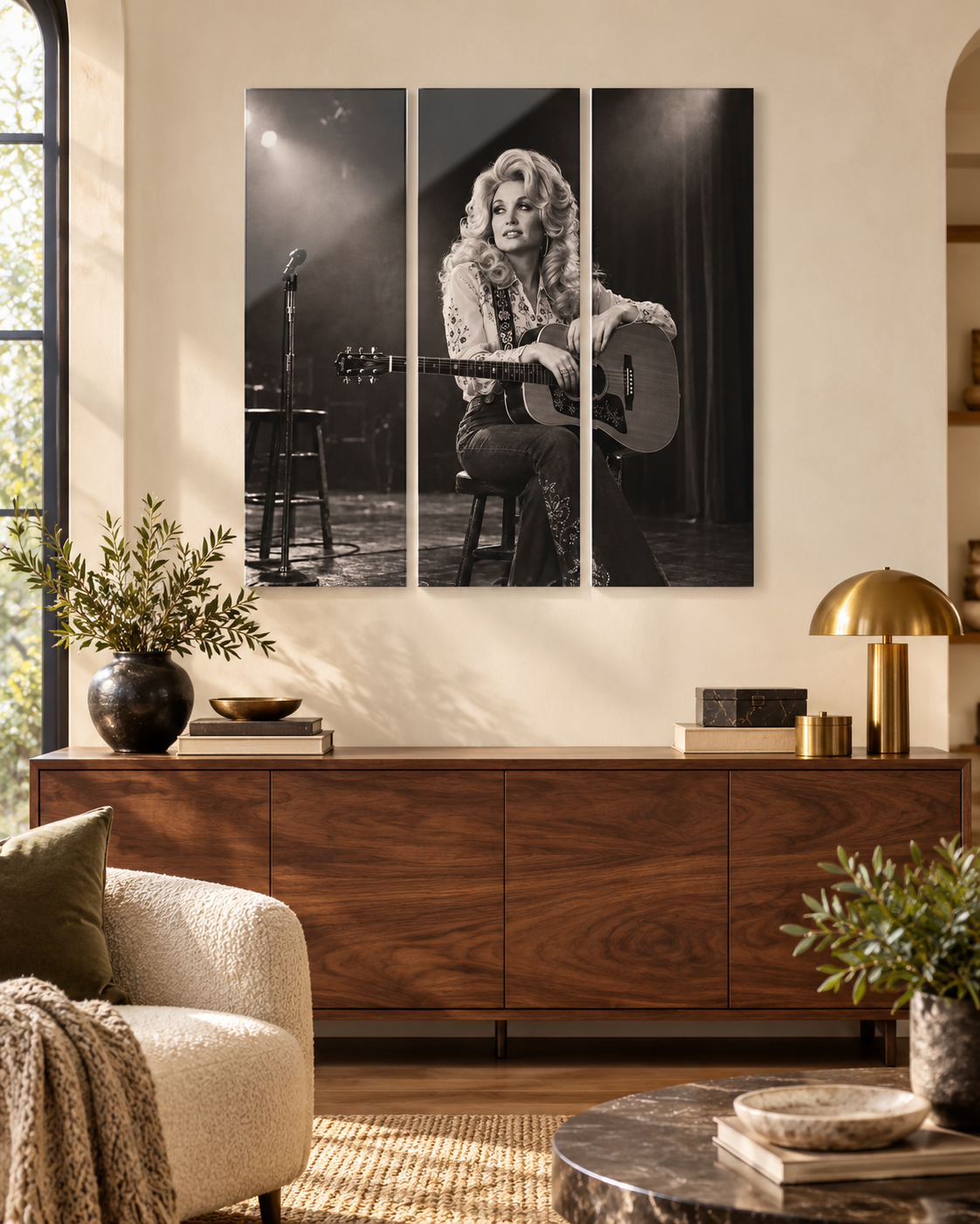 Dolly Parton Acrylic Wall Art Triptych, 3 Panel Nashville Decor, Rhinestone Cowgirl Portrait, 36 x 36 Inches