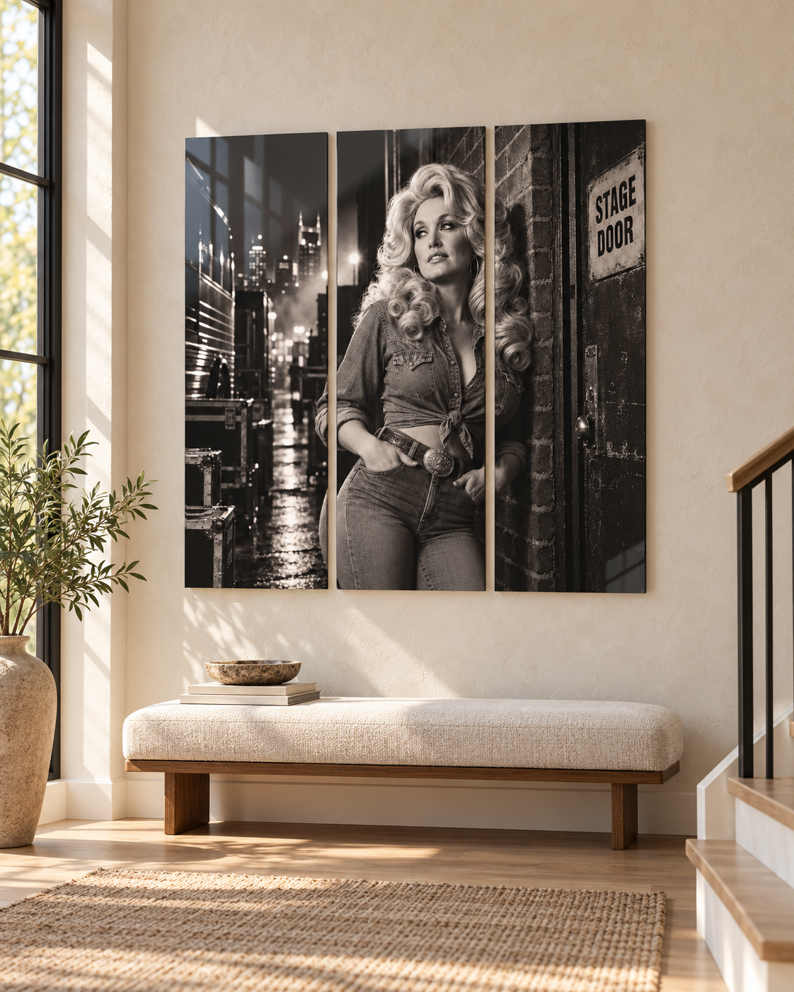 Dolly Parton Acrylic Wall Art Triptych, Black and White Nashville Portrait, 3 Panels