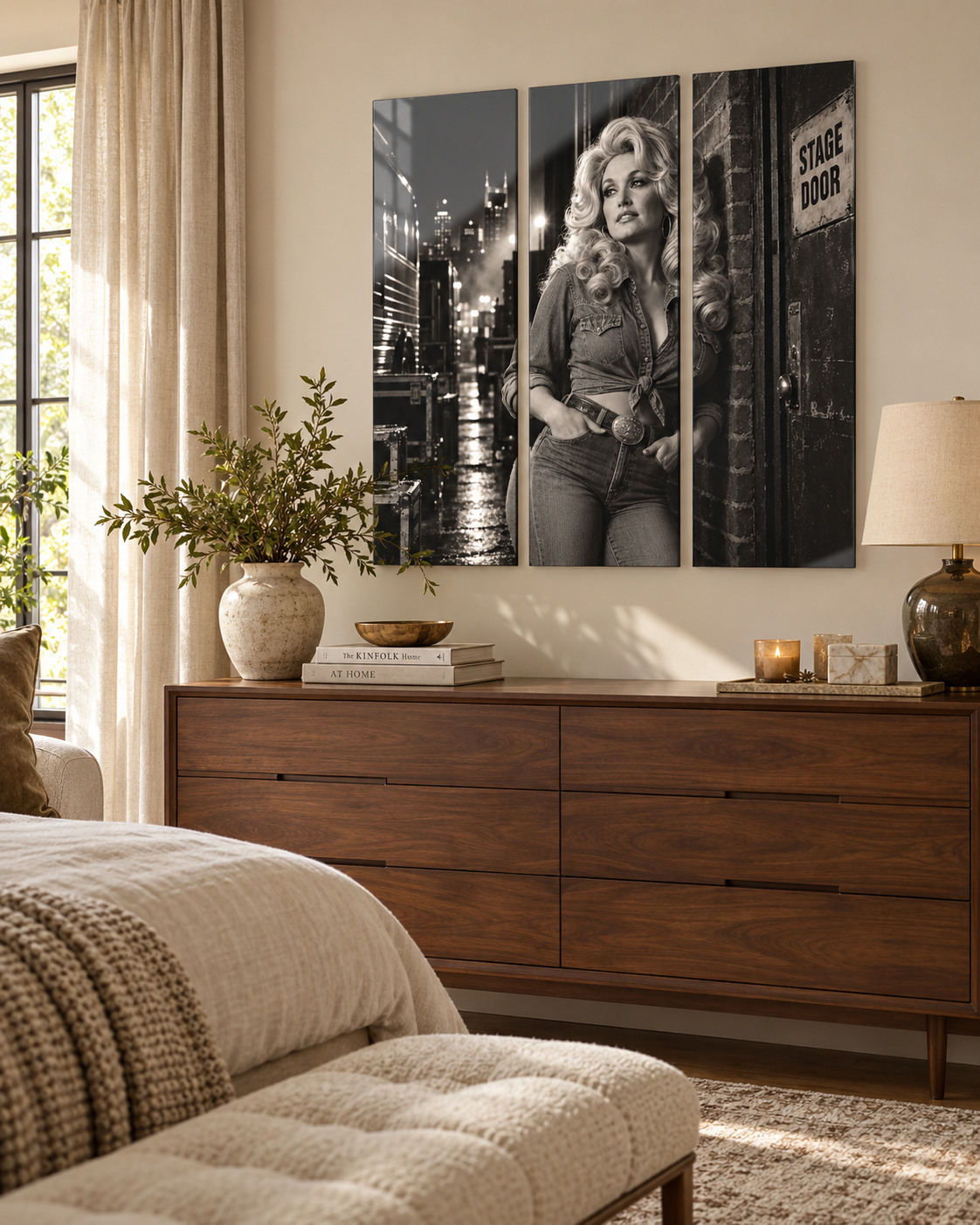 Dolly Parton Acrylic Wall Art Triptych, Black and White Nashville Portrait, 3 Panels