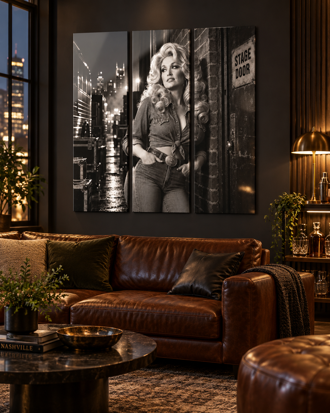 Dolly Parton Acrylic Wall Art Triptych, Black and White Nashville Portrait, 3 Panels