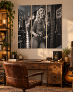 Dolly Parton Acrylic Wall Art Triptych, Black and White Nashville Portrait, 3 Panels