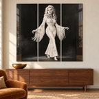 Dolly Parton Acrylic Wall Art Triptych, Black and White Rhinestone Portrait, 3 Panel Western Decor