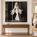 Dolly Parton Acrylic Wall Art Triptych, Black and White Rhinestone Portrait, 3 Panel Western Decor