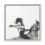 Horse Rider Framed Canvas, Black and White Equestrian Wall Art, Freedom Photography