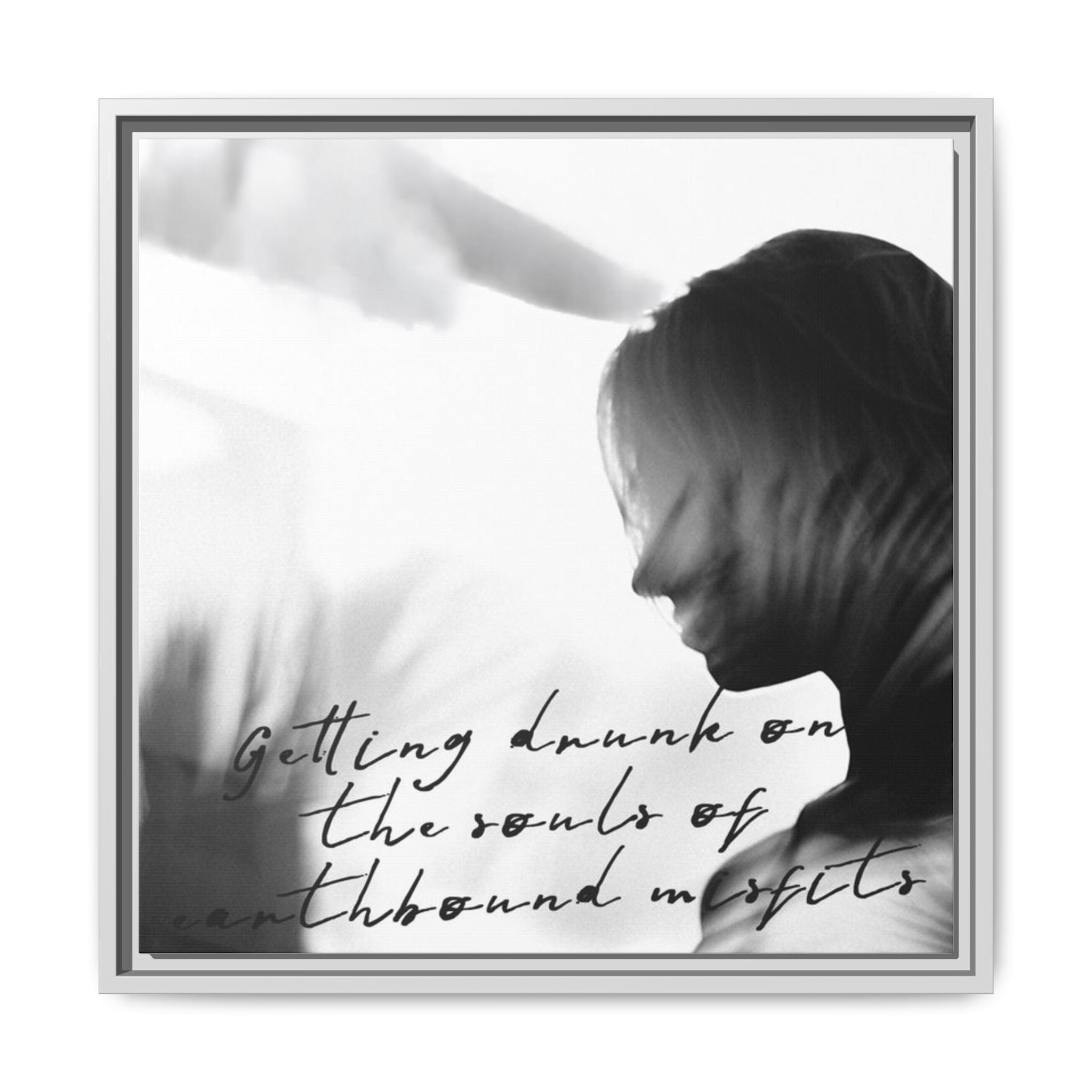 Moody Framed Canvas Wall Art, Black and White Quote Print, Poetic Figure Artwork