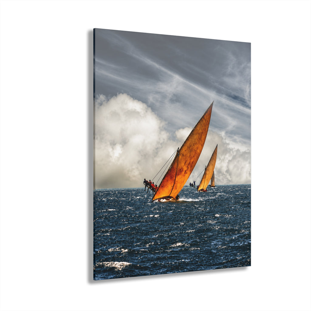 Sailboat Acrylic Wall Art, Dramatic Ocean Racing Photography