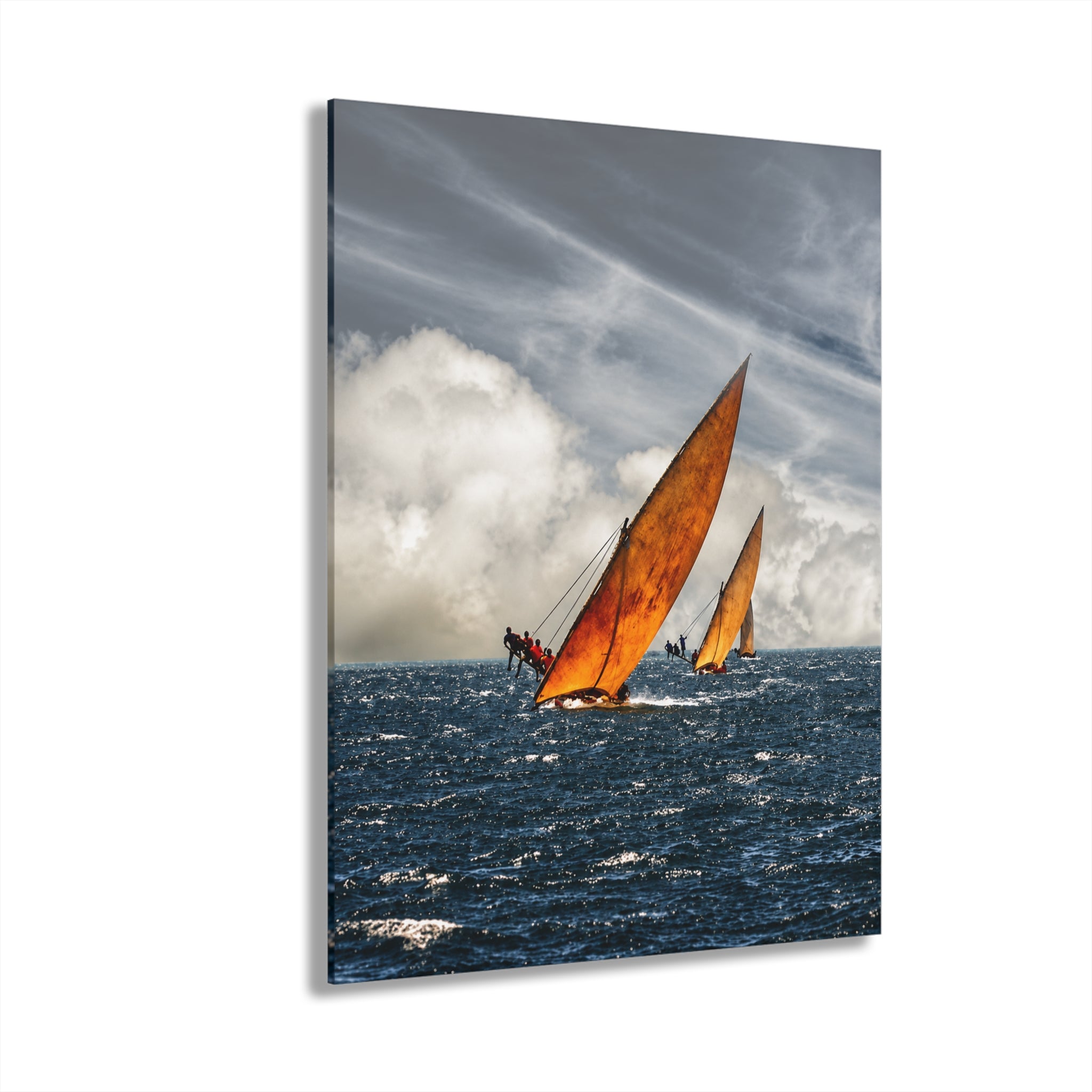 Sailboat Acrylic Wall Art, Dramatic Ocean Racing Photography