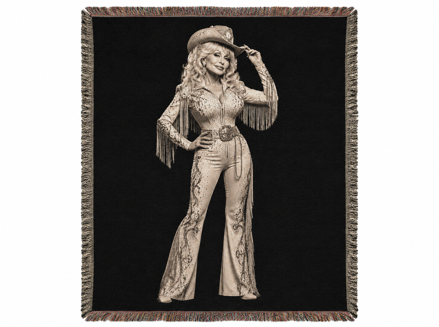Dolly Parton Rhinestone Cowgirl Woven Blanket | Western Wall Tapestry Throw