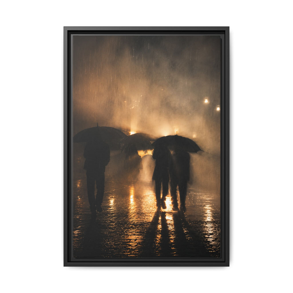 Silhouetted Couples Under Umbrellas Canvas