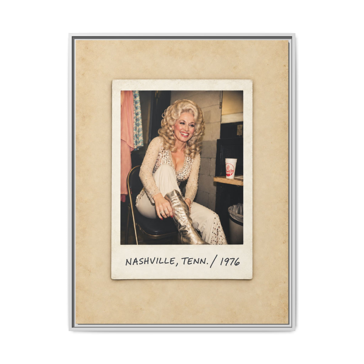 Dolly Parton Wall Art, Nashville 1976 Framed Canvas, Vintage Country Music Decor, Retro Polaroid Print, Dolly Parton Gift