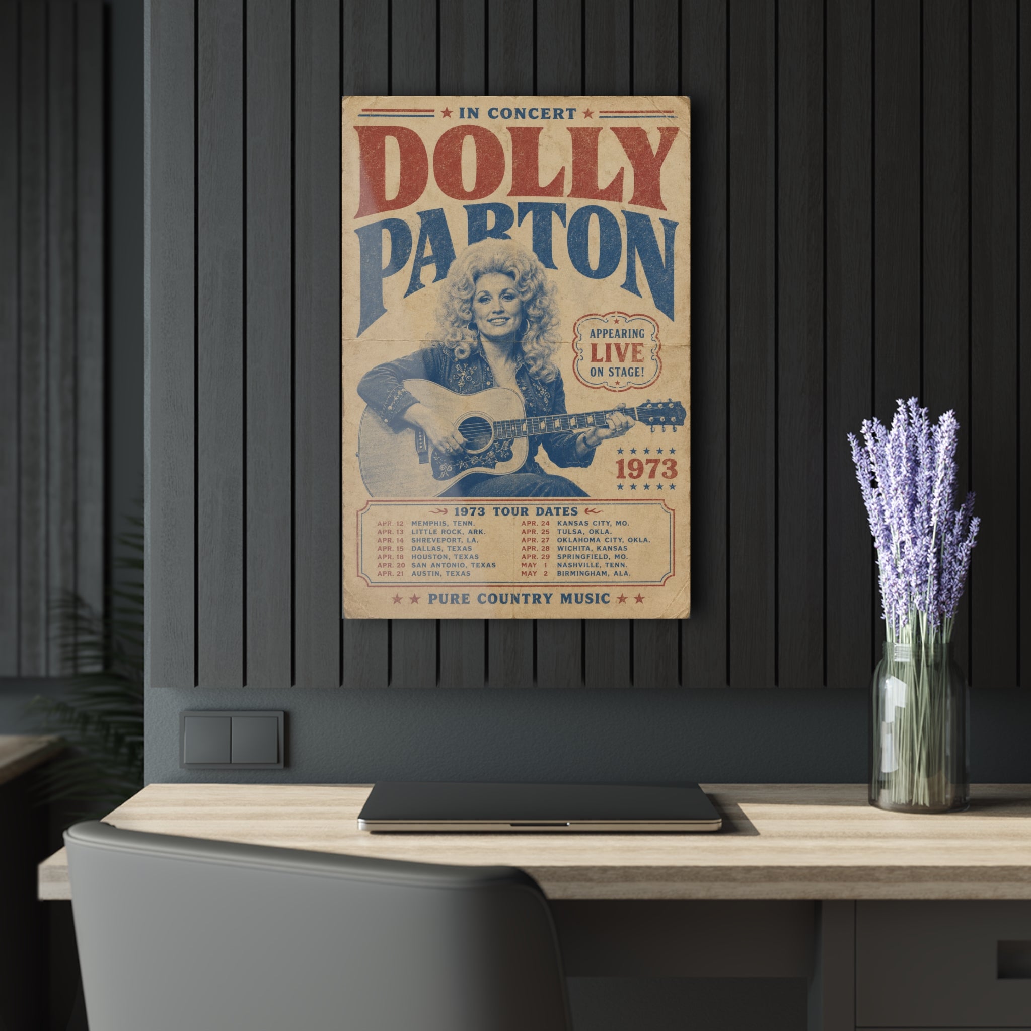Dolly Parton LIVE ’73 Acrylic Wall Art | Vintage Country Concert Poster