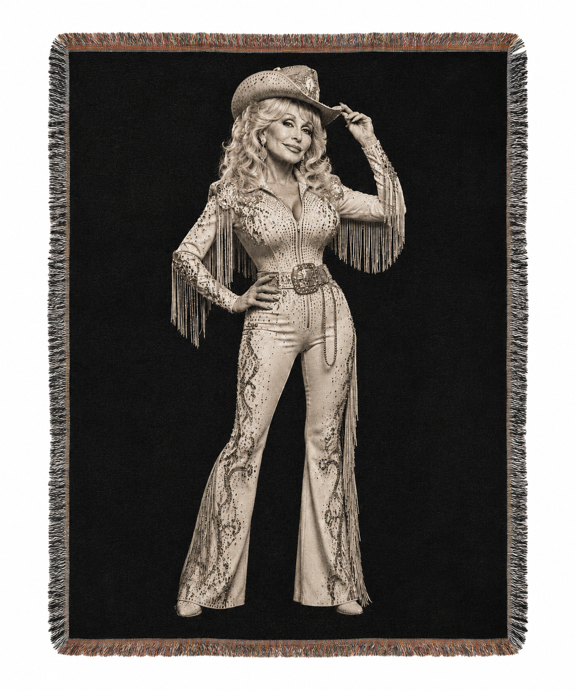 Dolly Parton Rhinestone Cowgirl Woven Blanket | Western Wall Tapestry Throw