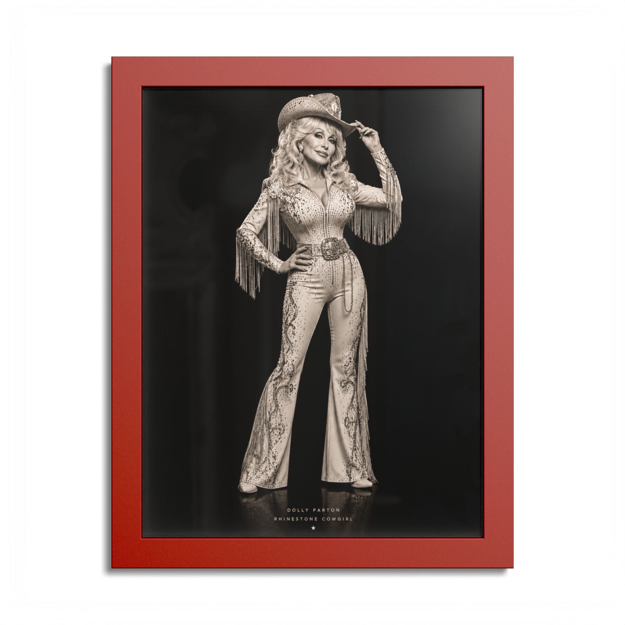 Dolly Parton Rhinestone Cowgirl Framed Wall Art | Black & White Western Portrait