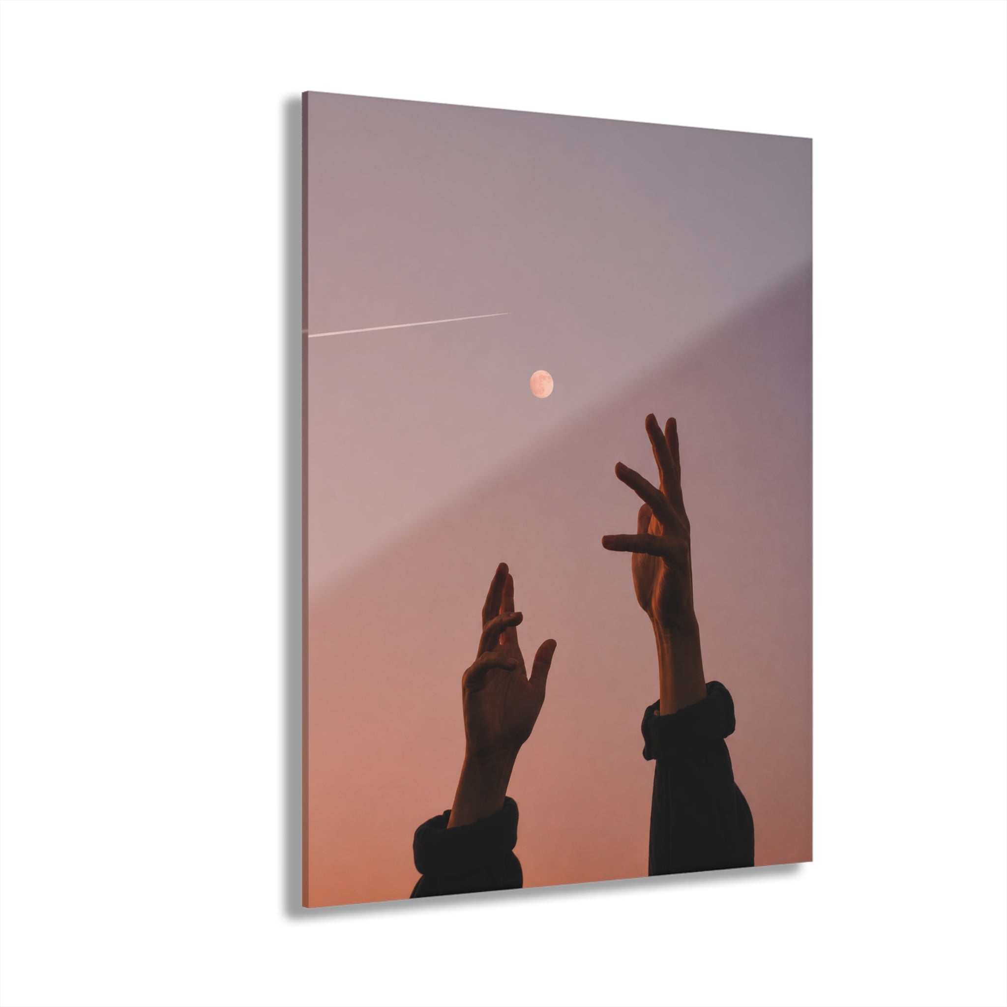 Moon Wall Art, Surreal Hands Acrylic Print, Celestial Decor