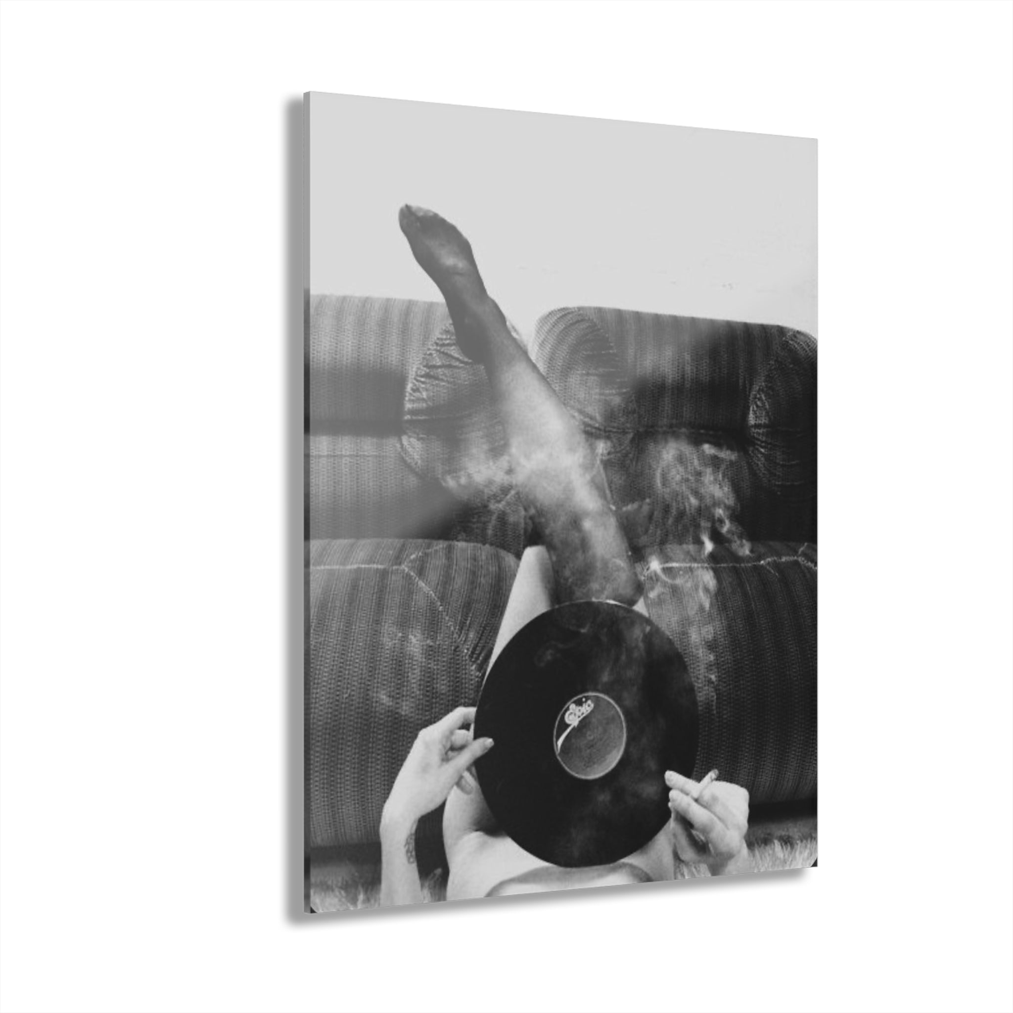 Vinyl Record Acrylic Print, Black and White Retro Wall Art, Surreal Music Photography