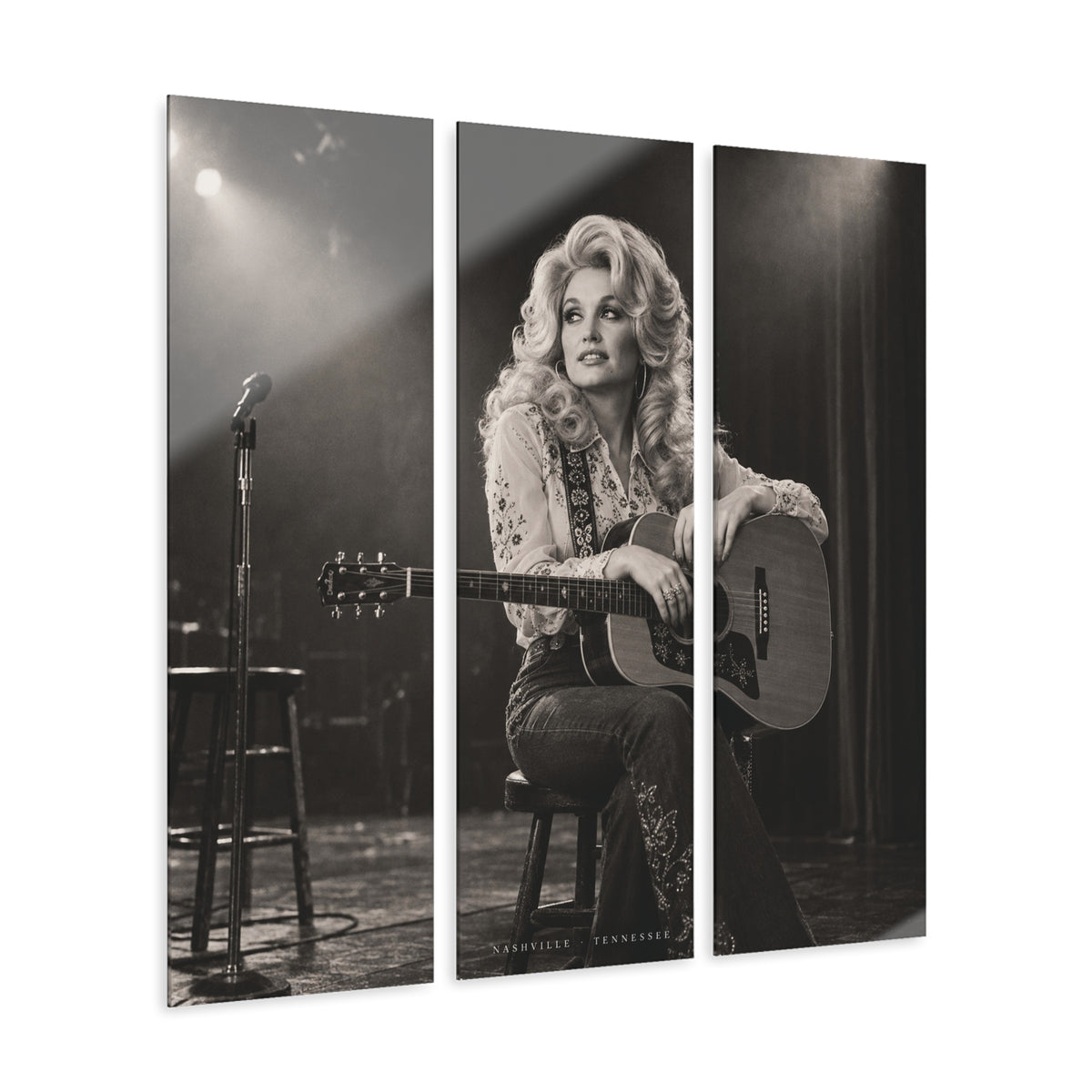Dolly Parton Acrylic Wall Art Triptych, 3 Panel Nashville Decor, Rhinestone Cowgirl Portrait, 36 x 36 Inches