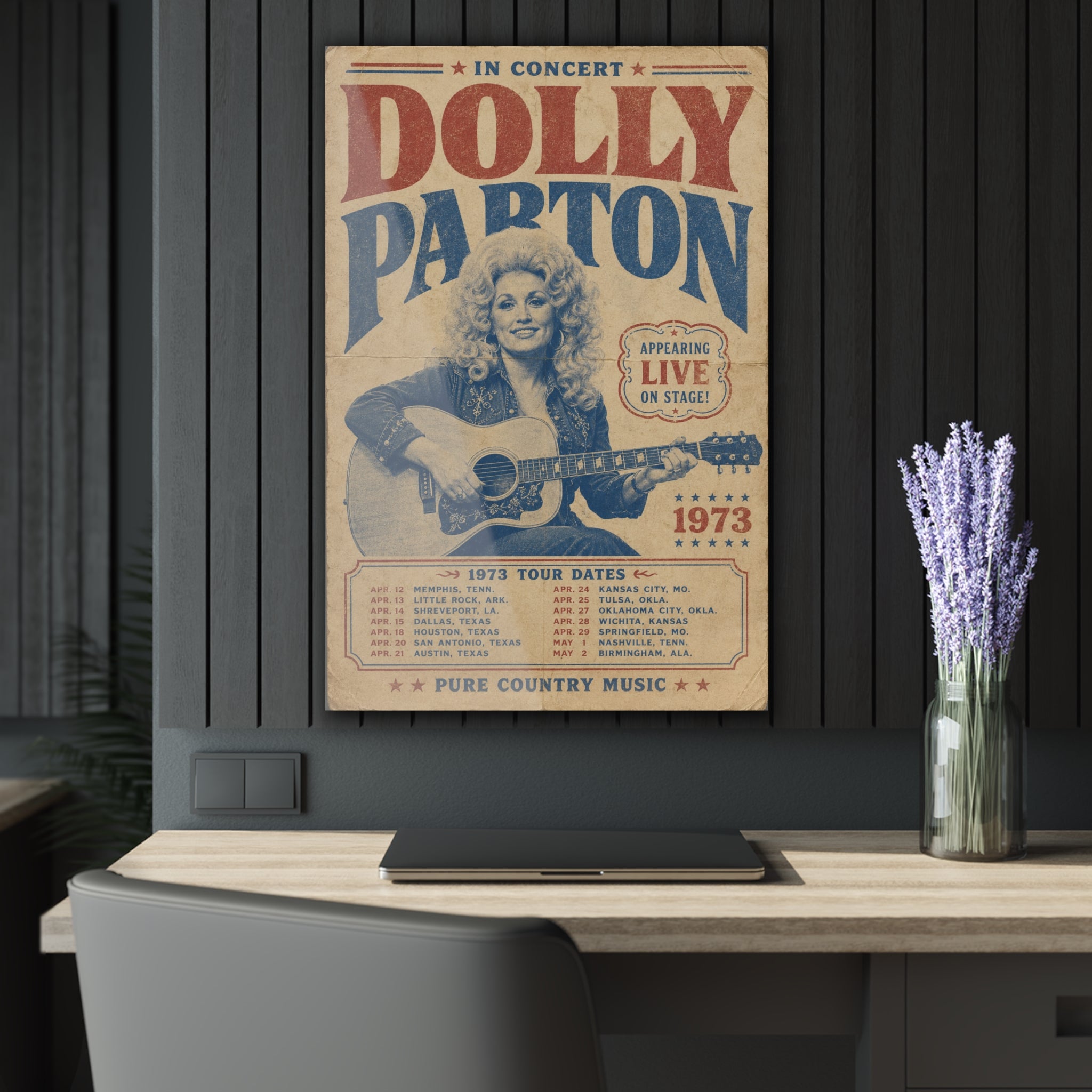 Dolly Parton LIVE ’73 Acrylic Wall Art | Vintage Country Concert Poster