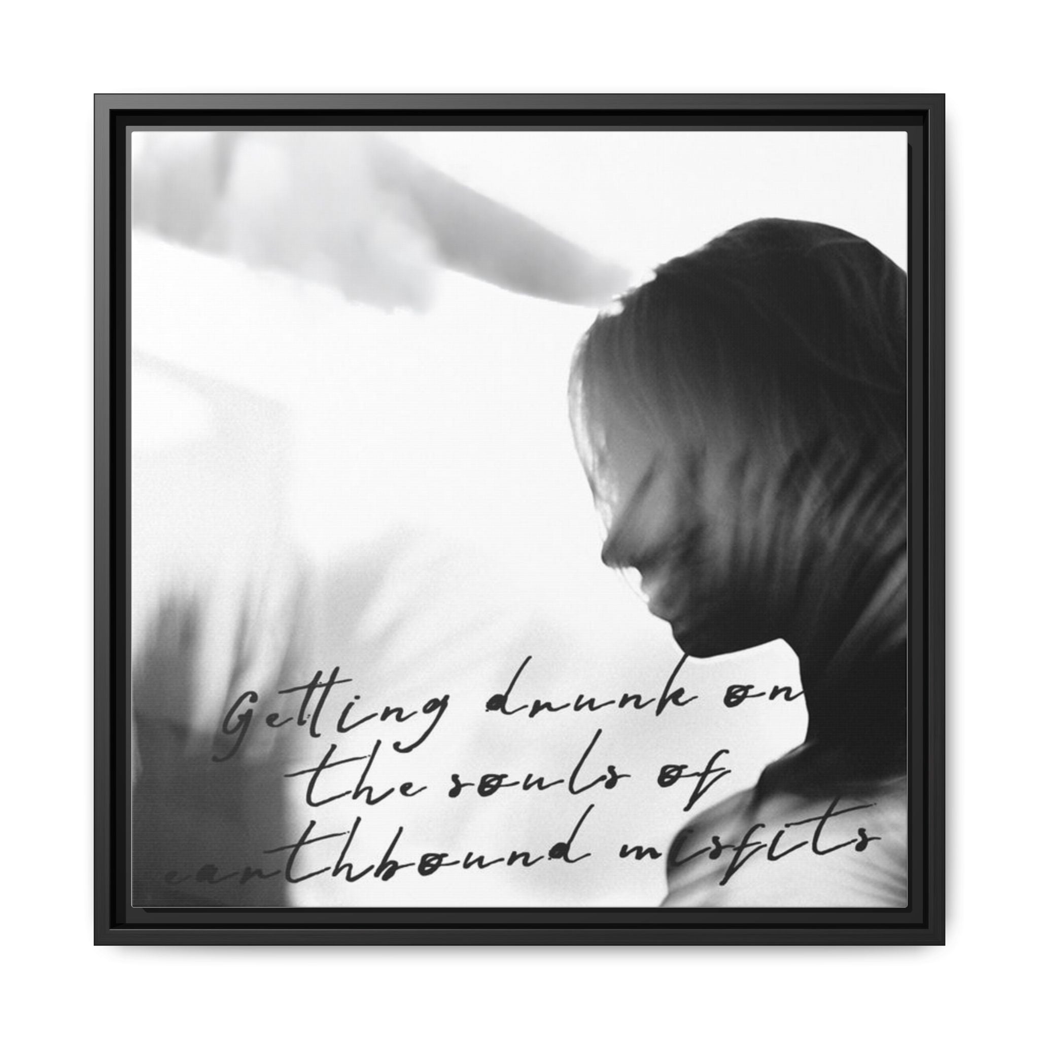 Moody Framed Canvas Wall Art, Black and White Quote Print, Poetic Figure Artwork
