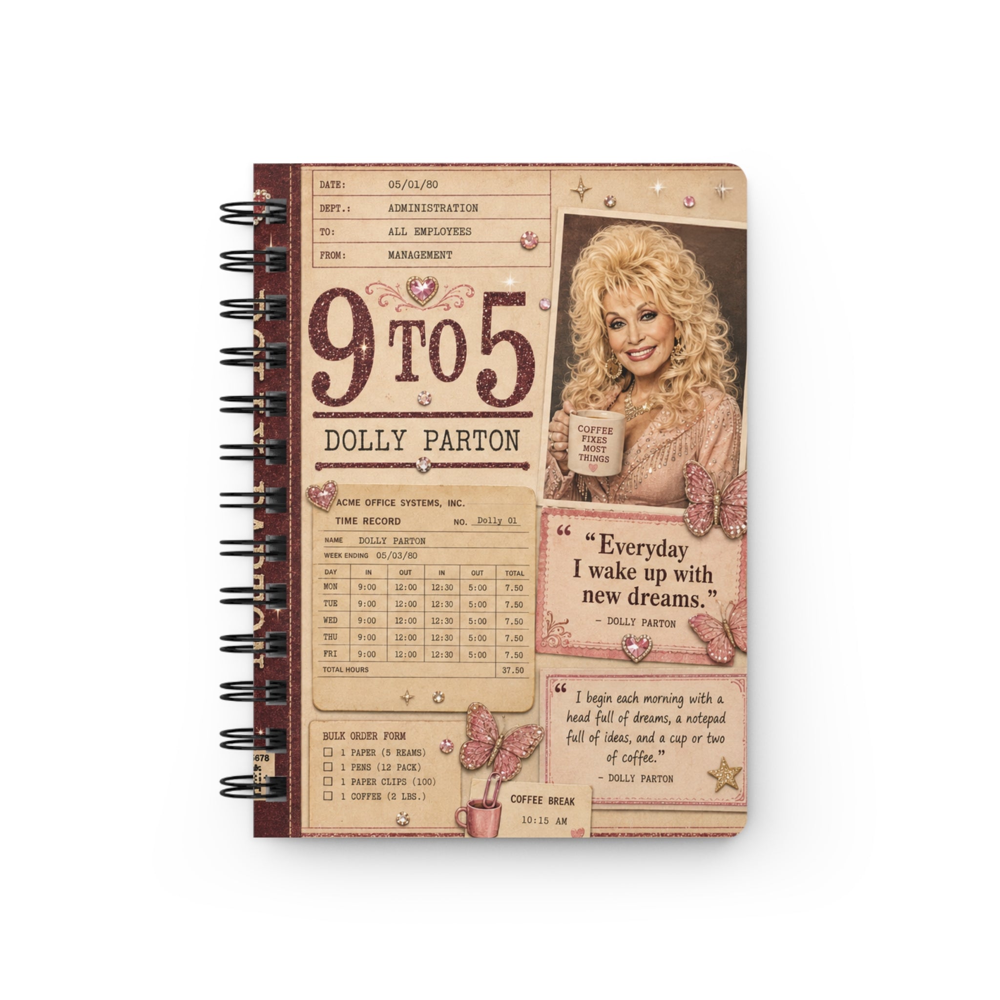 Dolly Parton 9 to 5 Journal | Vintage Office Collage Spiral Notebook