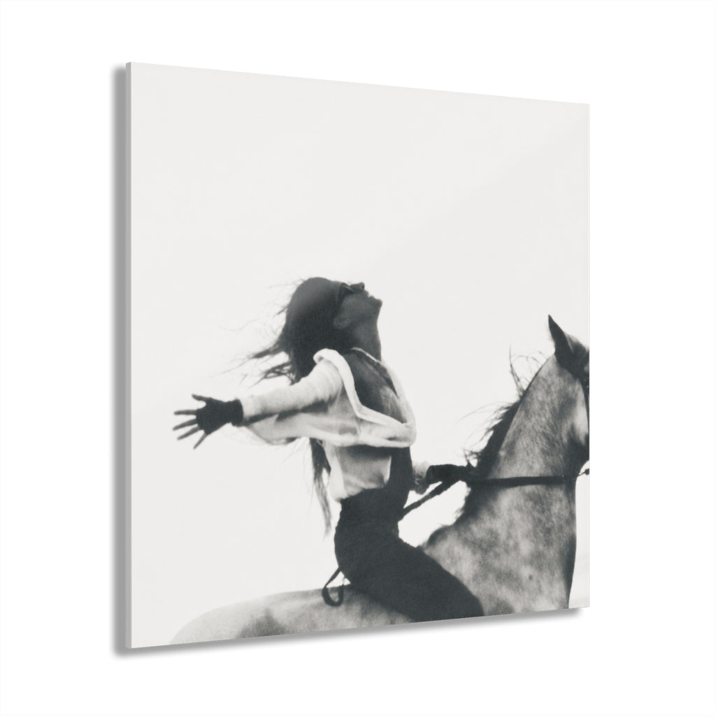 Horse Rider Acrylic Wall Art, Black and White Equestrian Photography, Freedom Art Print