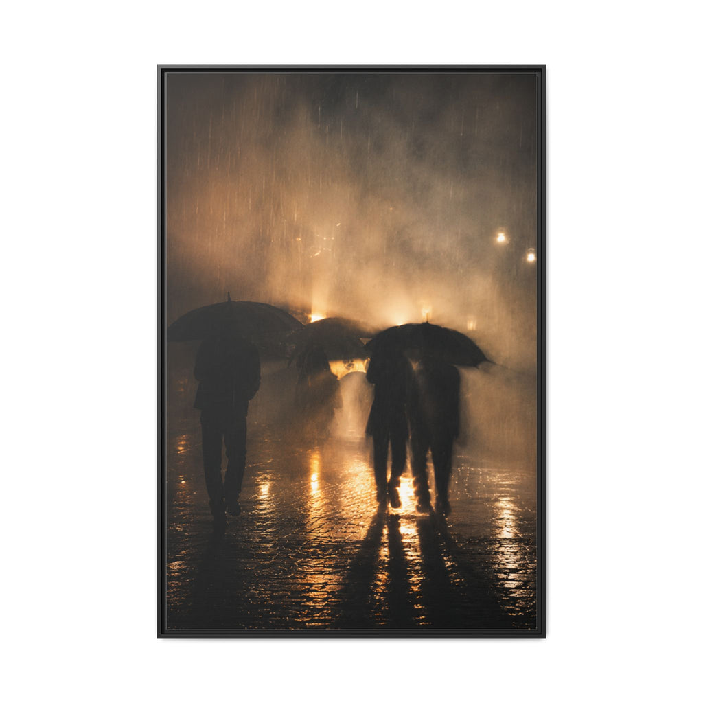 Silhouetted Couples Under Umbrellas Canvas